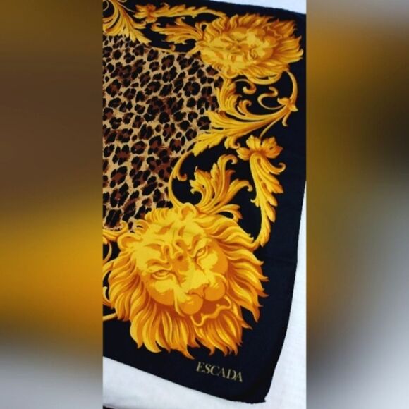 Escada Animal Print Cheetah Lion Vintage Silk Scarf Foulard - Picture 14 of 16